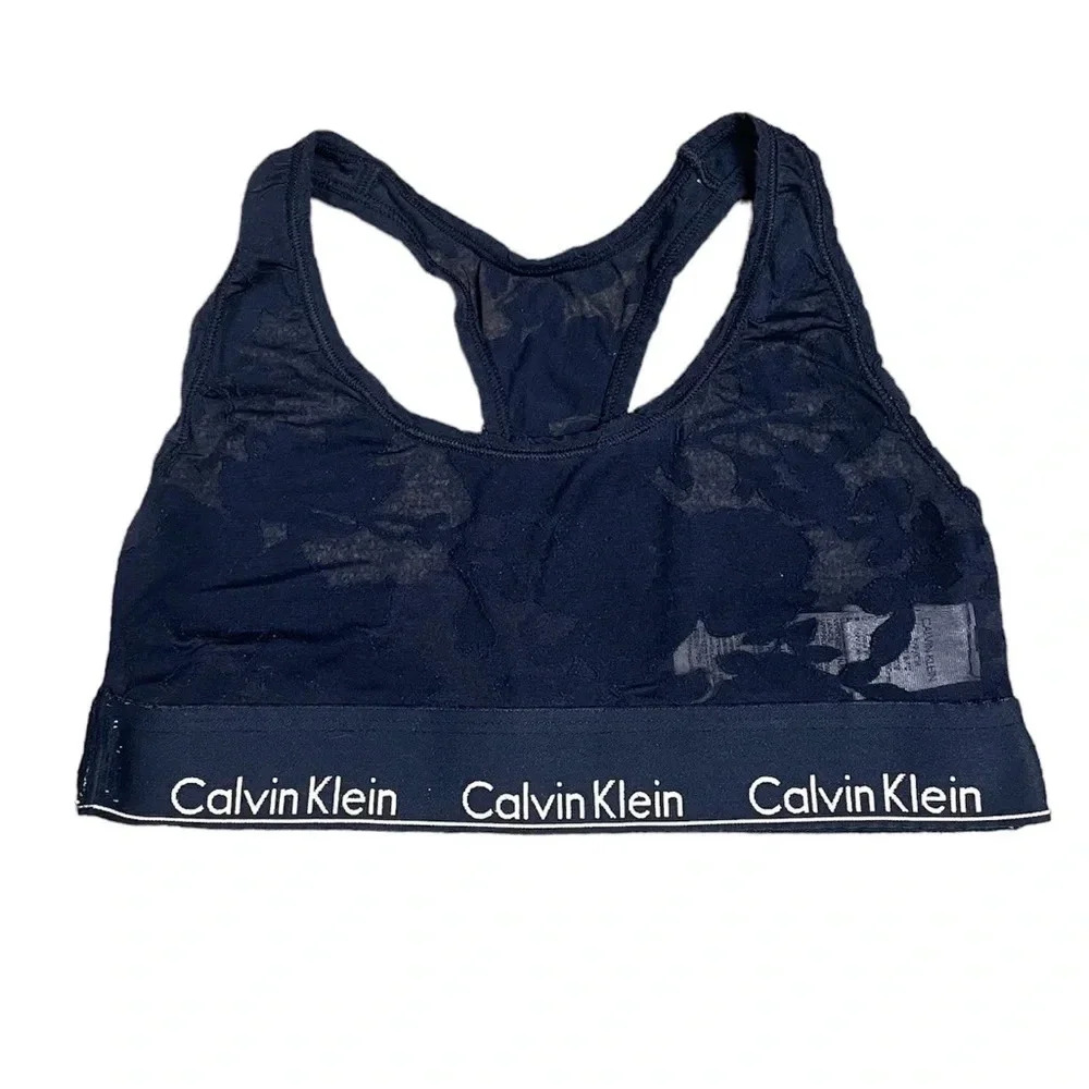 Calvin Klein Navy Sheer Lace Sports Bra